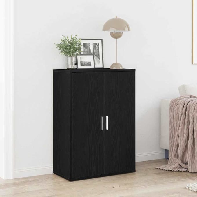 vidaXL - Dressoir - Zwart - Eiken - 60 - x - 31 - x - 84 - cm - Bewerkt - hout