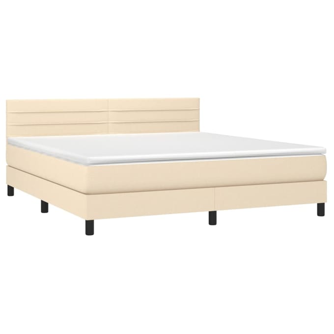 vidaXL - Boxspring - met - matras - en - LED - stof - crèmekleurig - 160x200 - cm