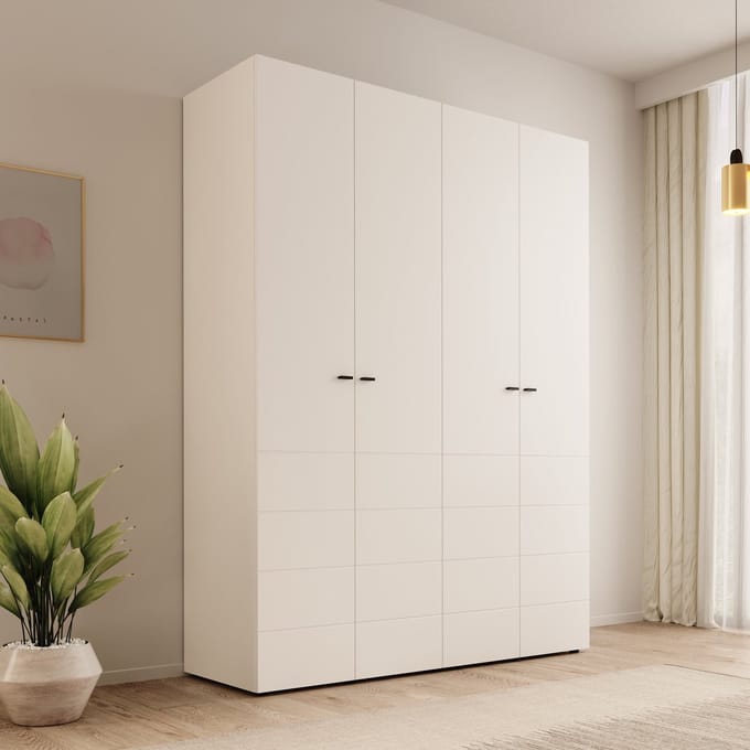 Meubella - Nouran - Kledingkast met 4 deuren - Wit - 155x52x208 cm
