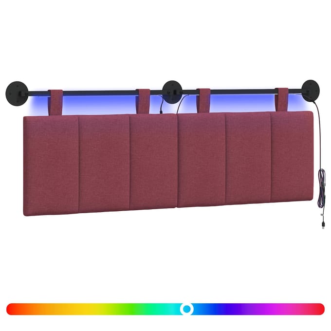 vidaXL - Hangend - hoofdbord - Met - LED-verlichting - Wijnrood - Stof