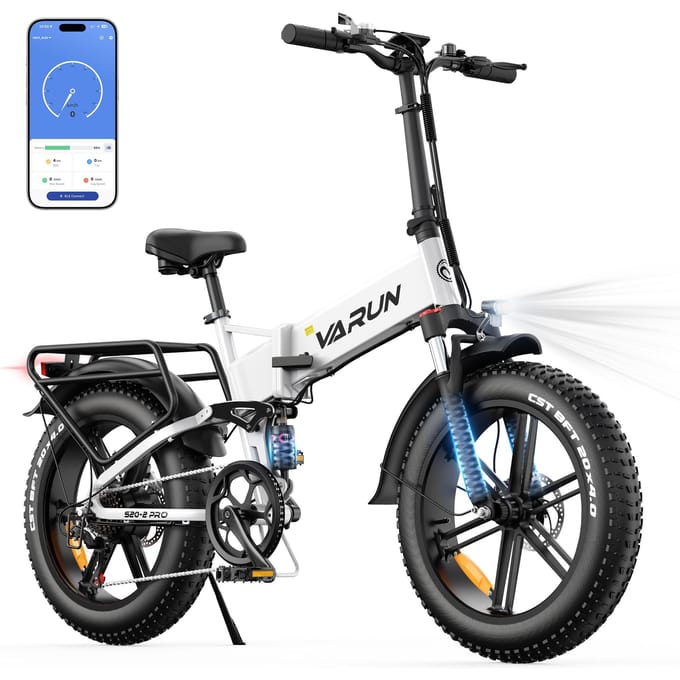 Vélo Électrique VARUN S20‑2 PRO Tout Suspendu, Batterie 48V 13Ah, Écran Intelligent NFC blanc