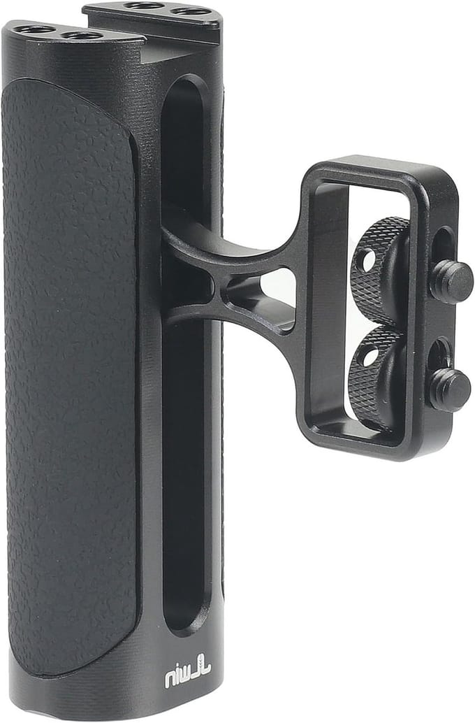 Mini Side Handle Grip voor Camera - Links of Rechts met Dubbele 1/4"-20 Schroef en Koud Schoen Bevestiging, Geschikt voor Camera Cage, LED Licht en Microfoon