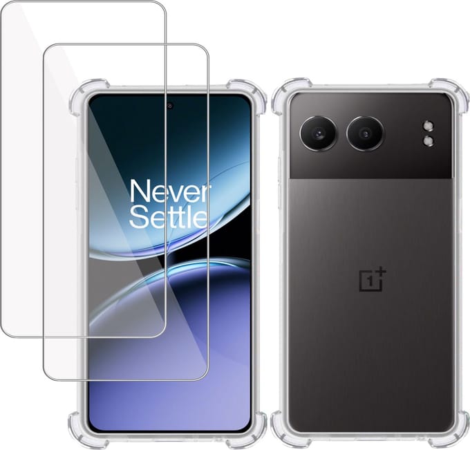 Hoesje + 2x Screenprotector geschikt voor OnePlus Nord 4 – Tempered Glass - Extreme Shock Case Transparant