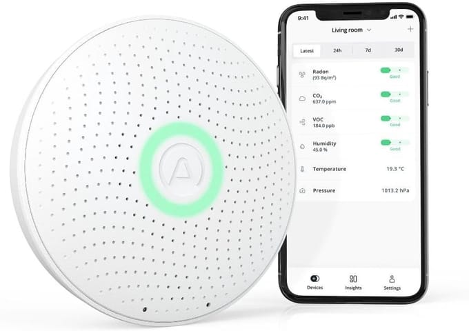 Luchtkwaliteitsmonitor - Binnenklimaat meter - Gezond Binnenklimaat - Zes Sensoren - 12 cm Diameter - Wit