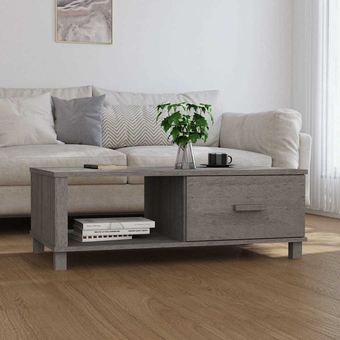 vidaXL - Salontafel - HAMAR - 100x55x35 - cm - massief - grenenhout - lichtgrijs