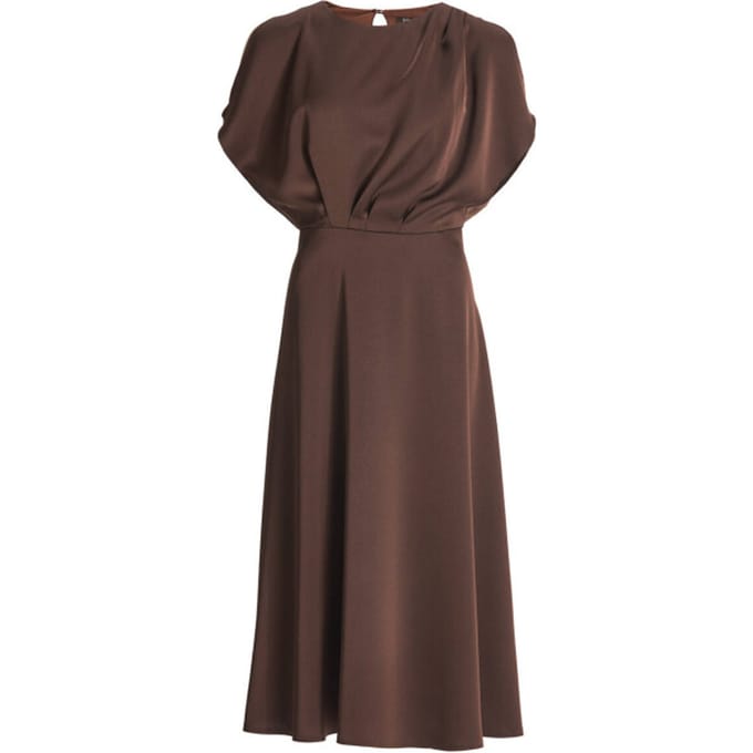 SWING – Cocktailjurk Dames – Midi – Open Schouders – Bruin – Maat 40 / L