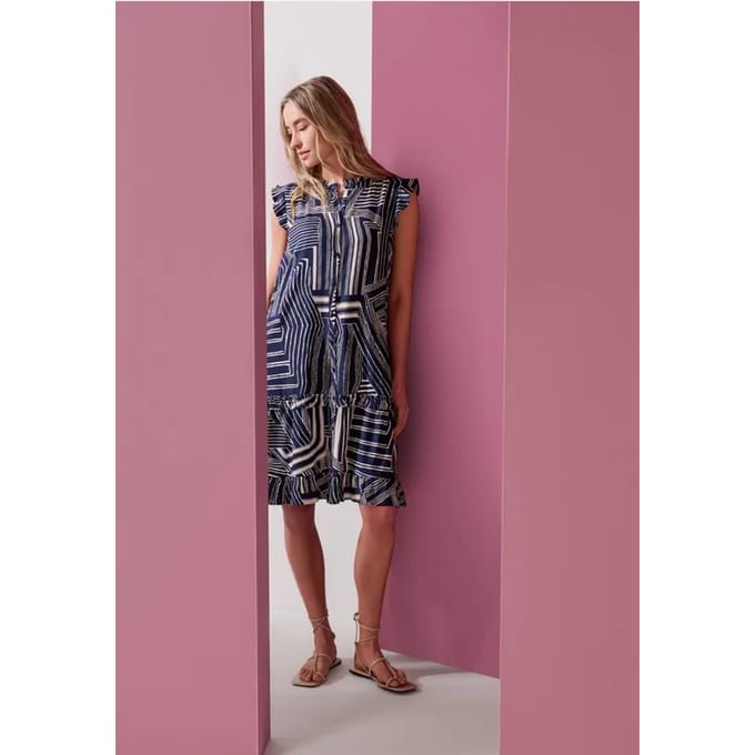 Knie-lange jurk met ronde hals en print