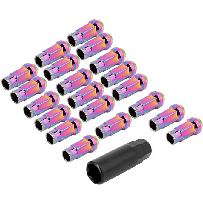20 stuks M12*1.25 IJzeren Eikel Verlengde Open Einde Wiel Racing Lug Moeren met Sleutel pink