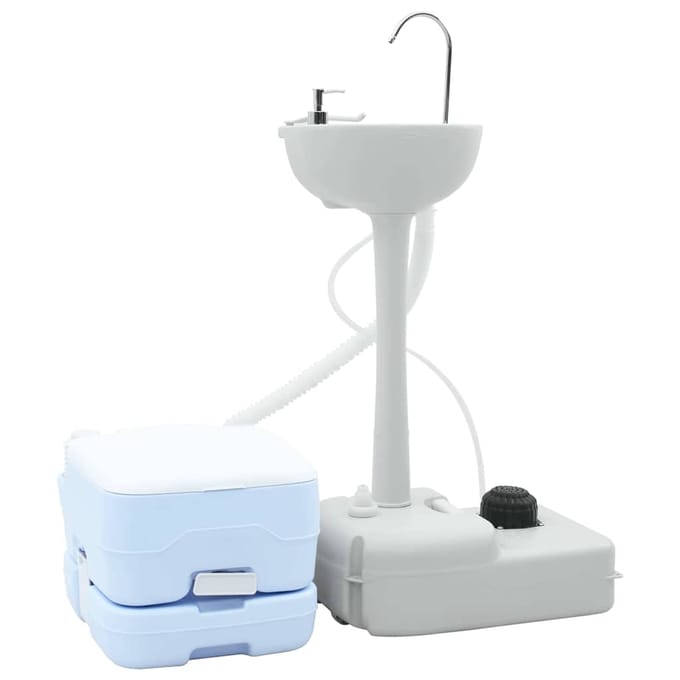 vidaXL Camping Toilet Set 2 st Blauw en Wit Hogedichtheid polyethyleen