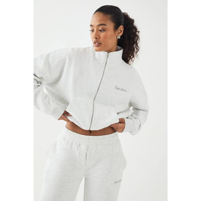 Dames DSGN Studio Geborduurd Bomberjack met Rits en Col | Ash Grey | Maat: 2XL
