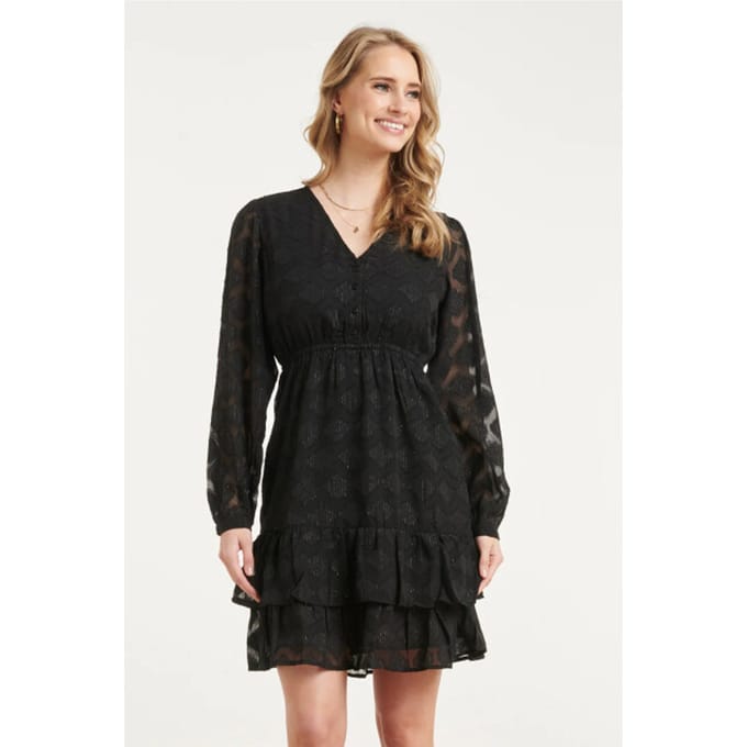 Smashed Lemon Zwarte jurk met v-hals en geometrische lurex details |