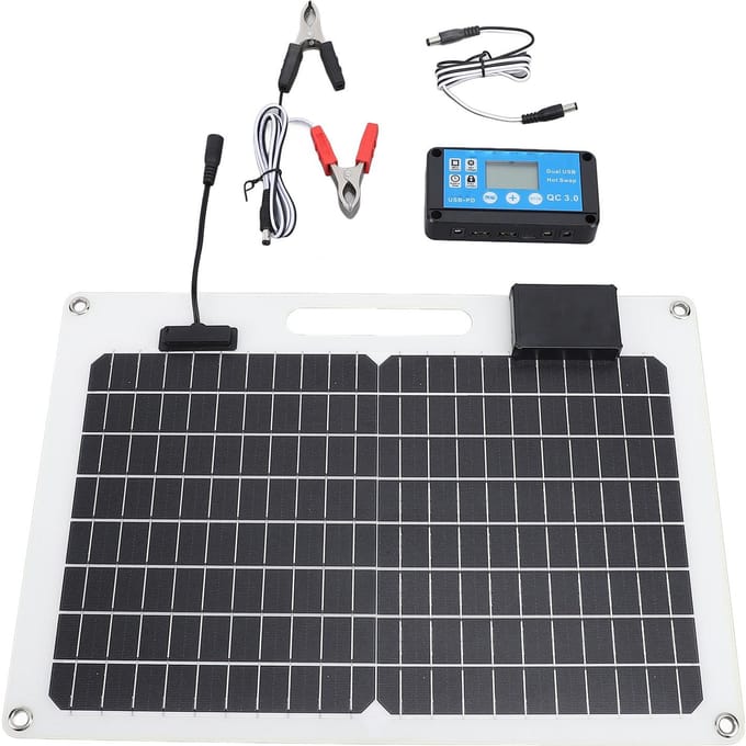 Zonnepaneel Batterijlader 100W Monokristallijn Silicium 12V 24V Dubbele USB 100A Controller met black