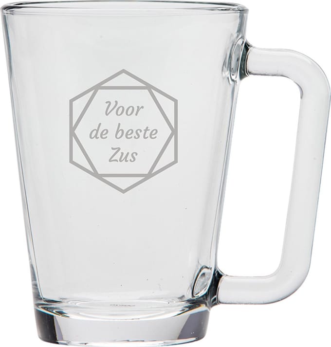 Gegraveerde theeglas 26cl voor de beste Zus in hexagon