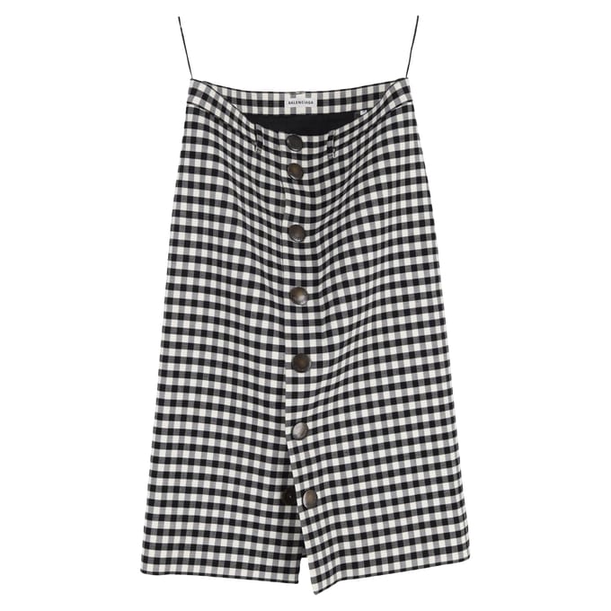 Balenciaga midi-rok met gingham-patroon in zwart polyester