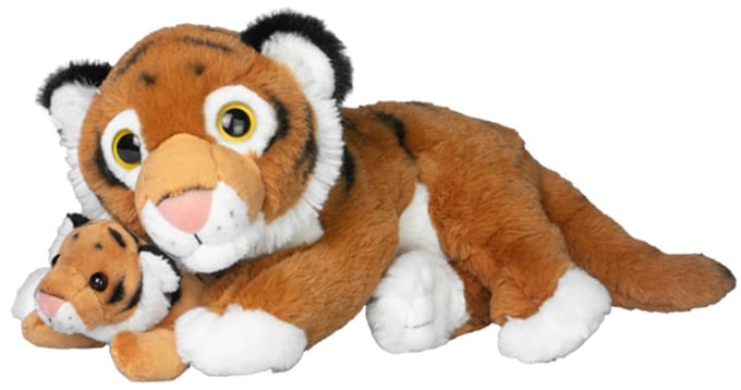 Nature Planet Pluche tijgers knuffels - 22 cm - Moeder en jong knuffeldieren