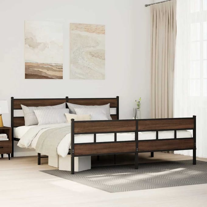 vidaXL - Bedframe - zonder - matras - metaal - bruin - eikenkleurig - 200x200 - cm