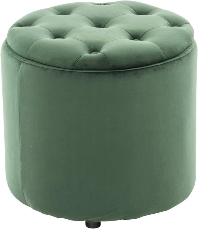 Ronde Pouf met Opbergruimte en Deksel - Velvet - Groene Zitting