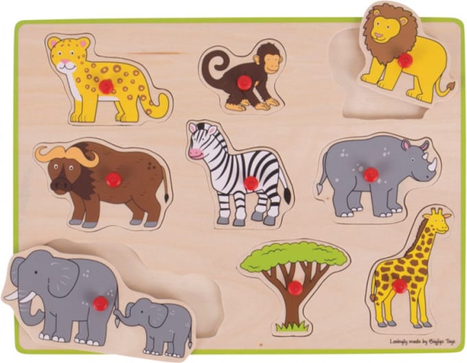 Bigjigs Wooden Stud Puzzle Safari 9 pieces. Hout