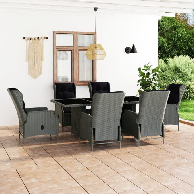 vidaXL - 7-delige - Tuinset - met - kussens - poly - rattan - lichtgrijs