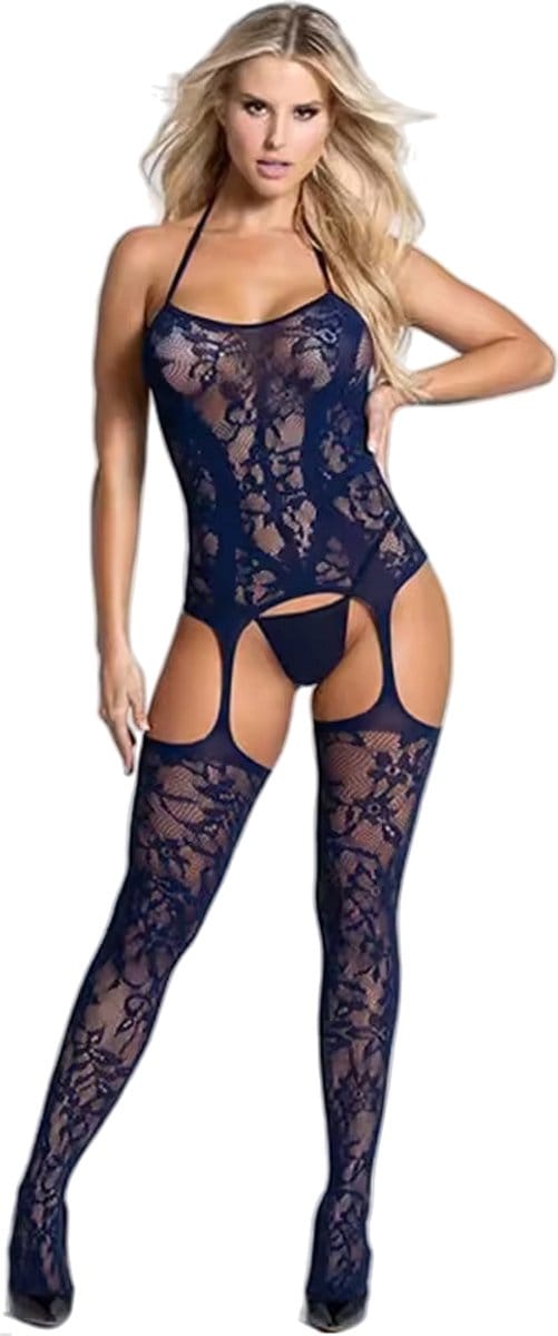 Doorschijnende Lingerie - Mesh - Stretch - Blauw - One Size