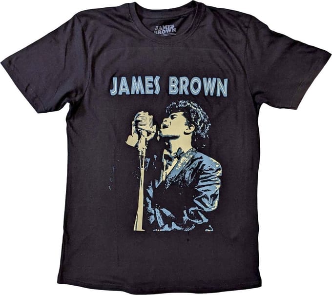 James Brown - Holding Mic Heren T-shirt - S - Zwart