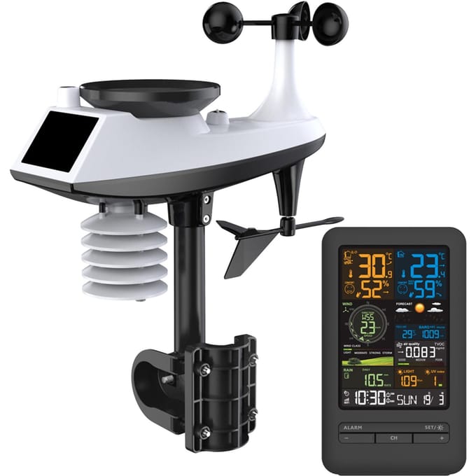 Weerstation met sensor Binnen- en buitenthermometer Thuisweerstations met regenval en wind zwart