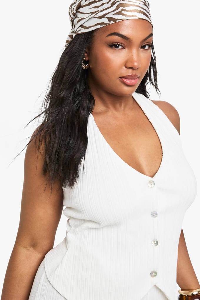 boohoo Dames Plus Ripple Rib Gilet Top | Ecru | Maat: 54