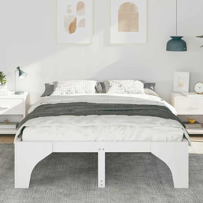 vidaXL - Bedframe - Wit - 160 - x - 200 - cm - Massief - grenenhout
