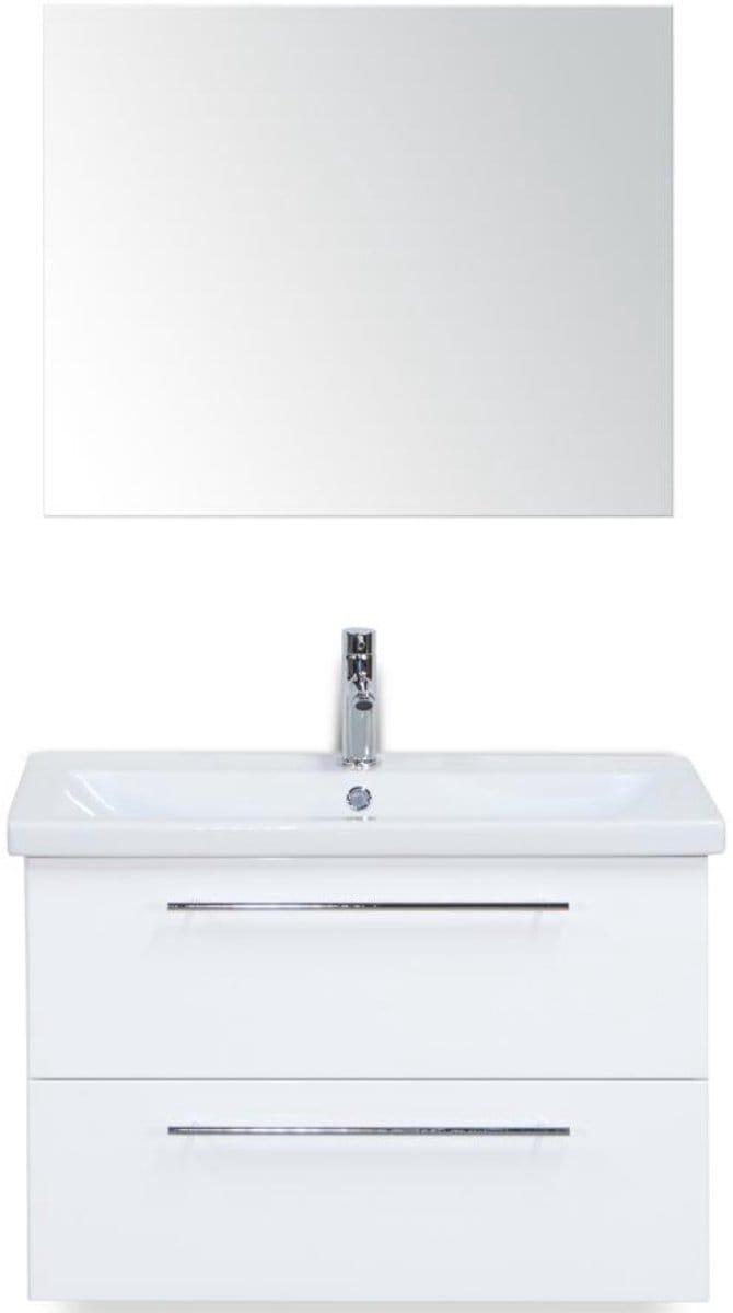 Como Badmeubelset 80 cm - Wit Hoogglans - Keramische Wastafel Wit met Spiegel