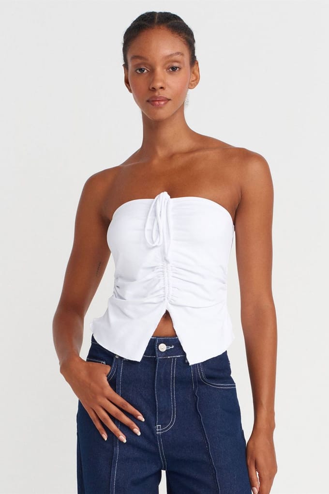 Dames Strapless Crop Blouse met Strikdetail