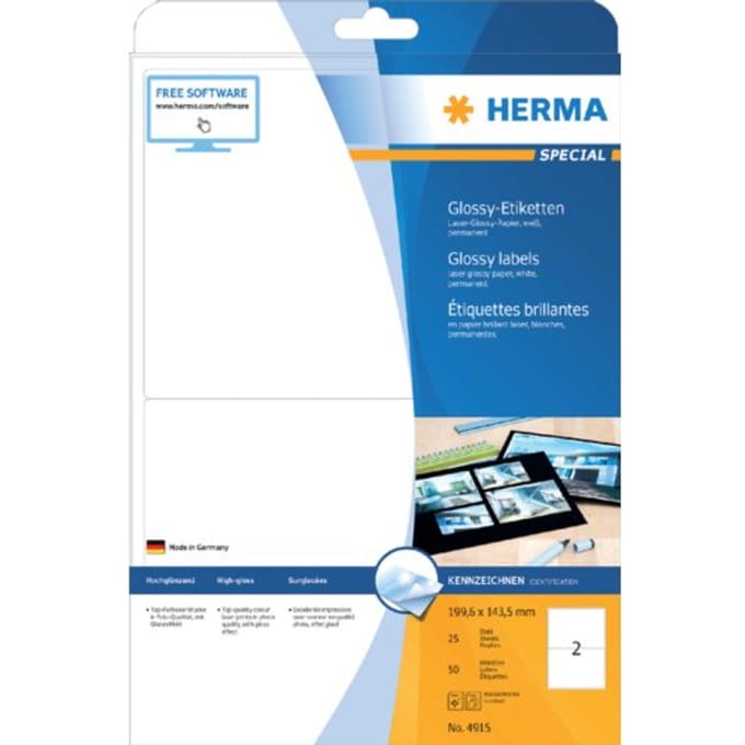 Etiket herma 4915 199.6x143.5mm glossy wit 50 Etiketten