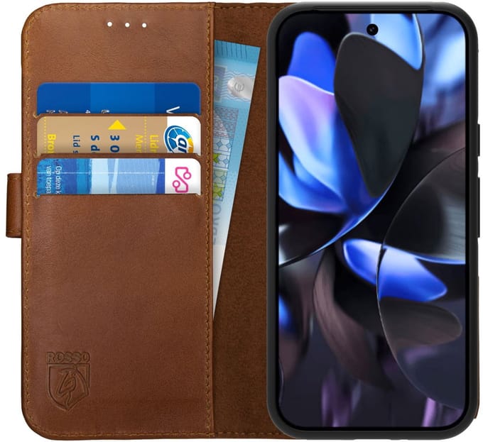 Rosso Deluxe Echt Leer Hoesje Geschikt voor Google Pixel 10a | Ruimte voor drie pasjes | Portemonnee Book Case | Met Pasjeshouder | Bruin