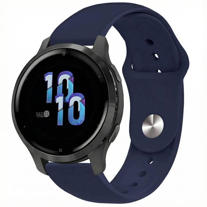 Siliconen Sport bandje - Universeel 22 mm aansluiting - Geschikt voor onder andere Geschikt voor Garmin Forerunner 20 mm / Fenix 5/6/7 / Vivoactive 4 - Donkerblauw