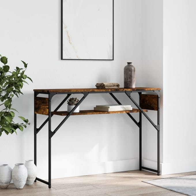 vidaXL - Wandtafel - met - schap - 105x30x75 - cm - bewerkt - hout - gerookt - eiken