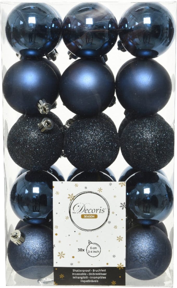 Decoris kerstballen - 30x st - donkerblauw - D6 cm - kunststof - kerstversiering