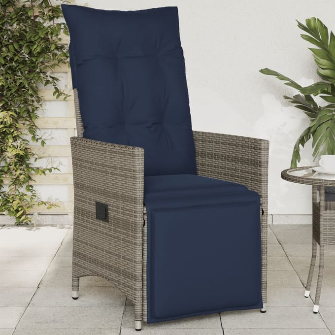 vidaXL - Tuinstoel - verstelbaar - met - kussens - poly - rattan - grijs