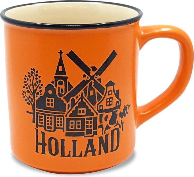 Mok - Beker Holland Groot - Oranje - 300 Ml - Keramiek - Souvenir - Een Stuk - Relatiegeschenk