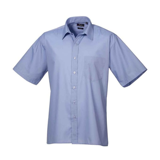 Premier Heren Poplin overhemd met korte mouwen (Middenblauw)