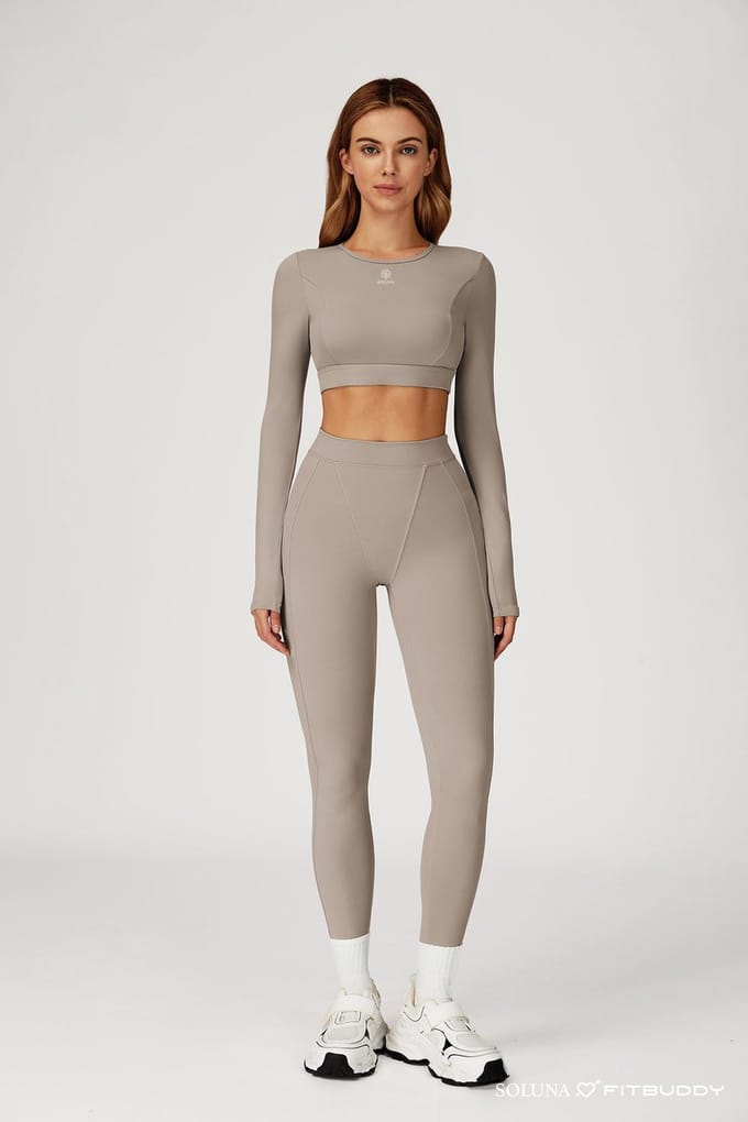 Fitbuddy Seamless Long Sleeve Top GZT49 – Camel Grey – Ademend, Stretch & Shaping – Dames – Maat S