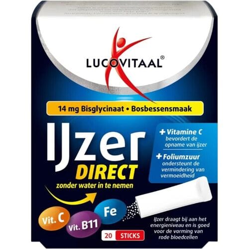 Lucovitaal IJzerbisglycinaat Instantzakjes Bosbessensmaak 20 Sticks
