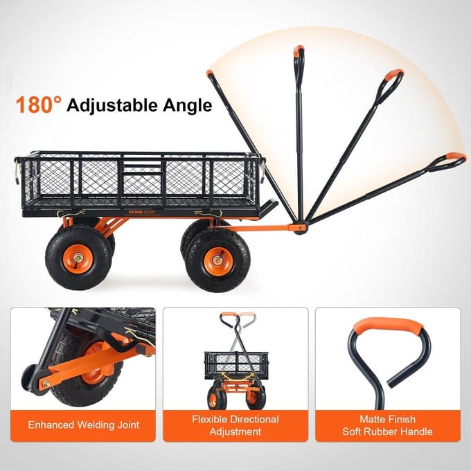Chariot de jardin robuste en métal pour jardin et cour 880 lbs de charge