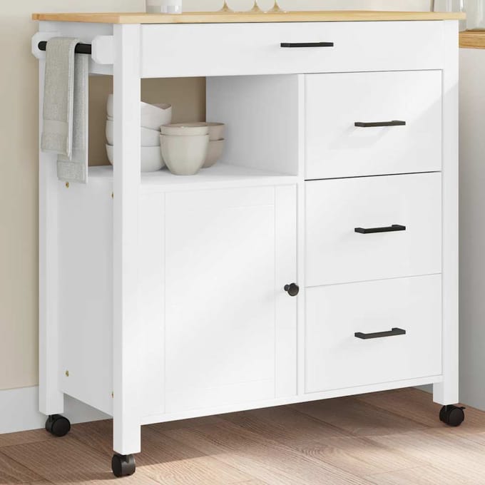 vidaXL - Keukentrolley - MONZA - 84x40x88,5 - cm - massief - grenenhout - wit