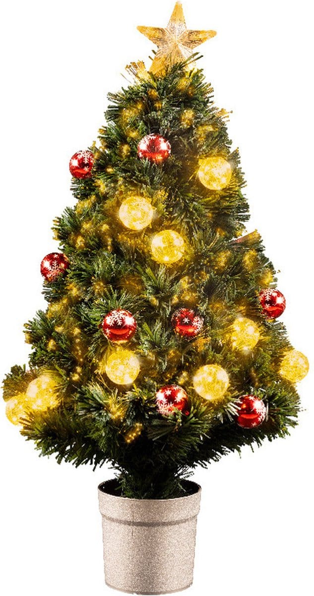 Fiber optic kerstboom/kunst kerstboom met warm witte verlichting 90 cm