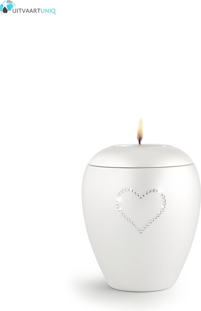 Dierenurn paarlemoer swarovski hart met licht klein