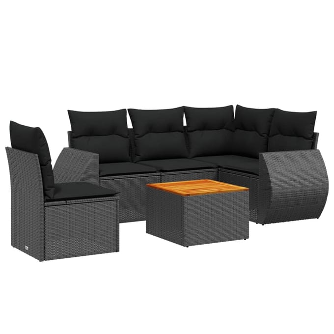 vidaXL - 6-delige - Loungeset - met - kussens - poly - rattan - zwart
