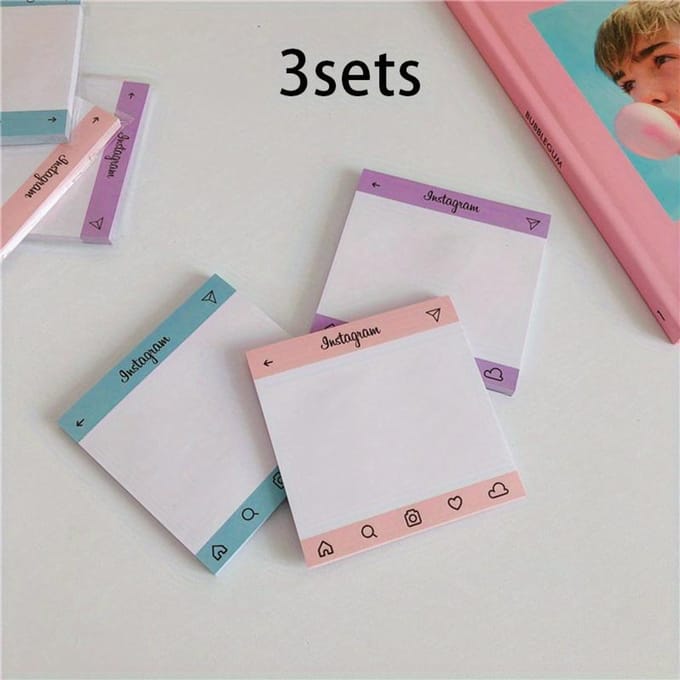 3 sets Candy Kleurige Instagram Frame Plaknotities, Plaknotities, Ledger Materiaal, 150 Vel 3pcs gray