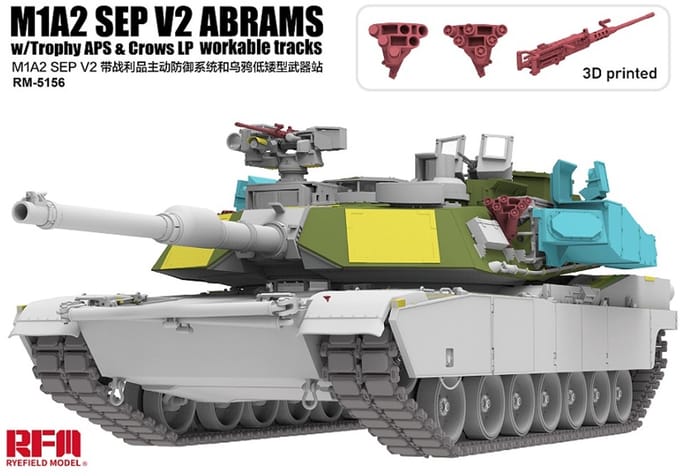 Rye Field Model Modelbouwpakket Militaire voertuigen - 5156 M1A2 SEP V2 Abrams met Trophy APS, CROWS LP en Werkende Rupsbanden Plastic - 1:35 - Modelbouw