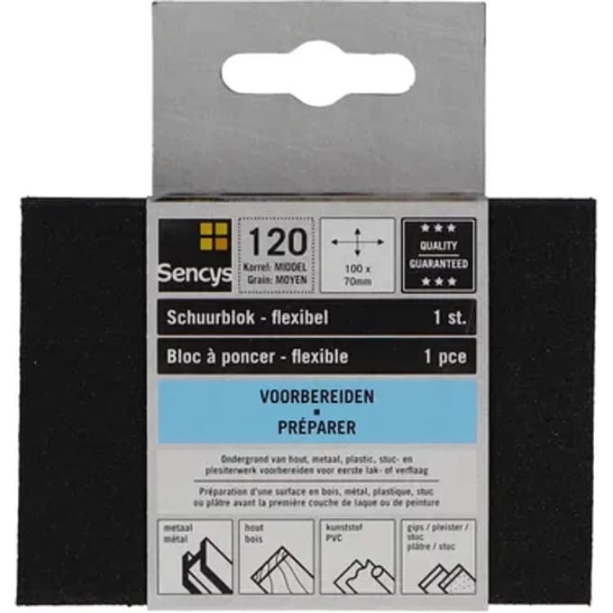 Sencys Schuurpad - P120 - Zwart - 70x100mm