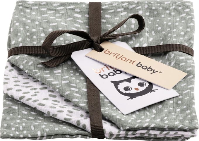 Briljant Baby - Washandjes Hydrofiel Minimal Dots (3pack) - Stone Green