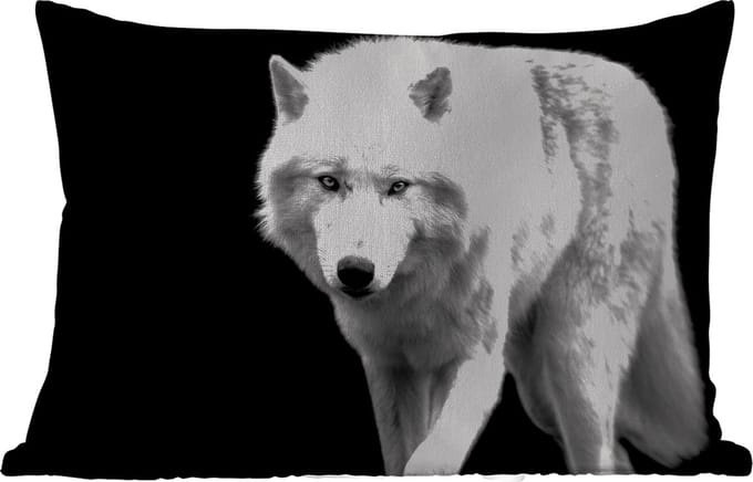 Buitenkussens - Tuin - Wolf - Dier - Zwart - Wit - 50x30 cm